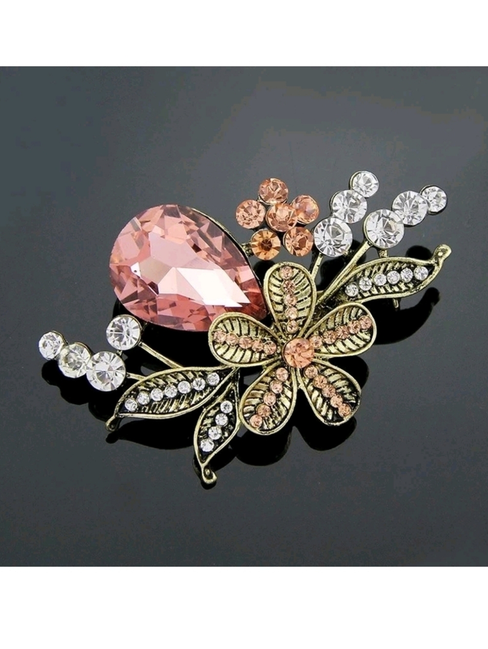 Vintage-Inspired Pink Crystal Floral Brooch